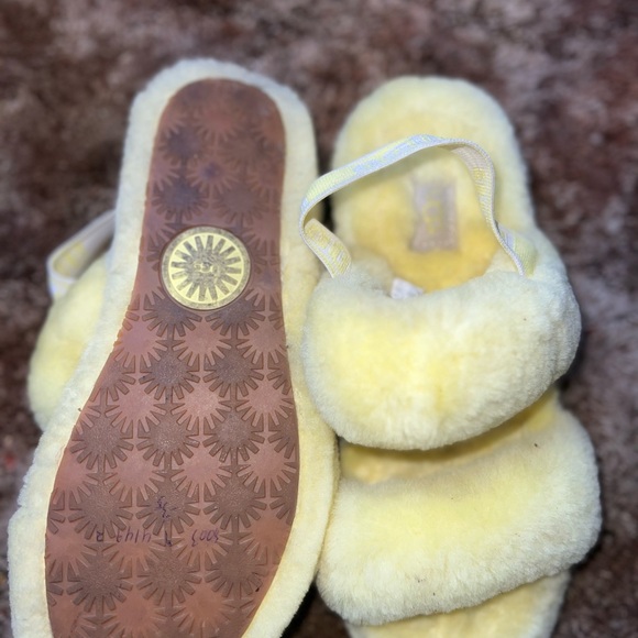 UGG Yellow Fuzzy Shearling Slide Sandals - Picture 3 of 4